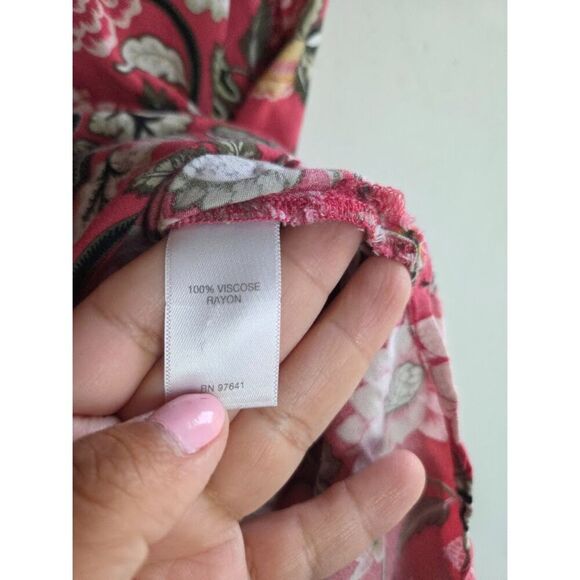 J.Jill Pink w/Multicolor Floral Print Pop-Over Baby Doll Collard Blouse size XL - Picture 5 of 6